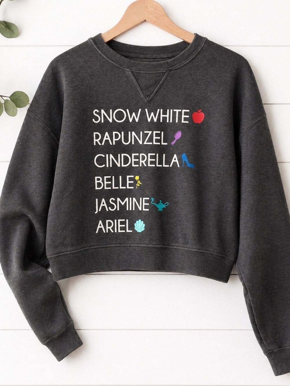 Women’s Dark Gray Princess Names Graphic Sweatshirt